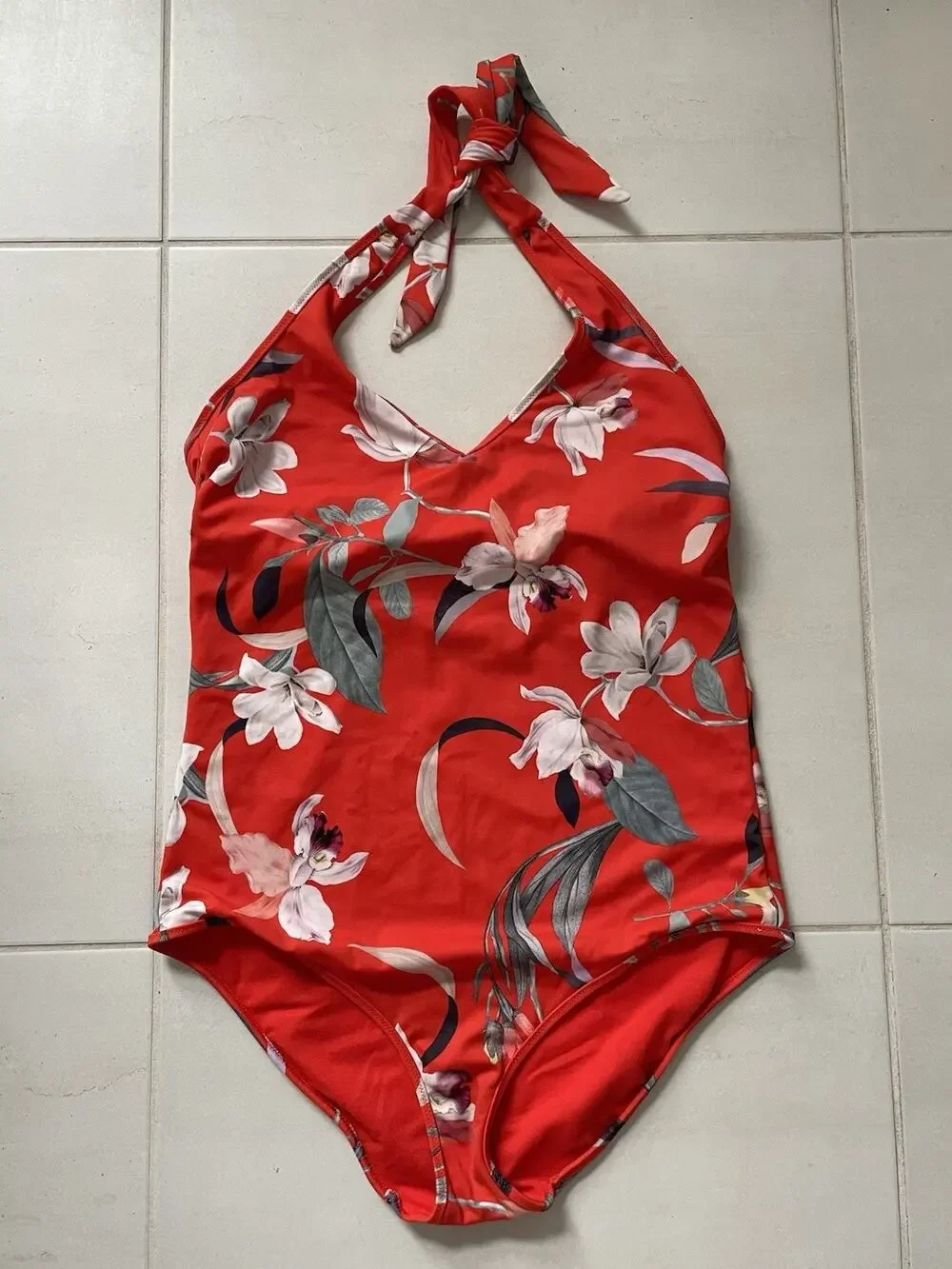 Athleta Swim Women One Piece Halter Swimsuit Waimea Floral Swimwear MT